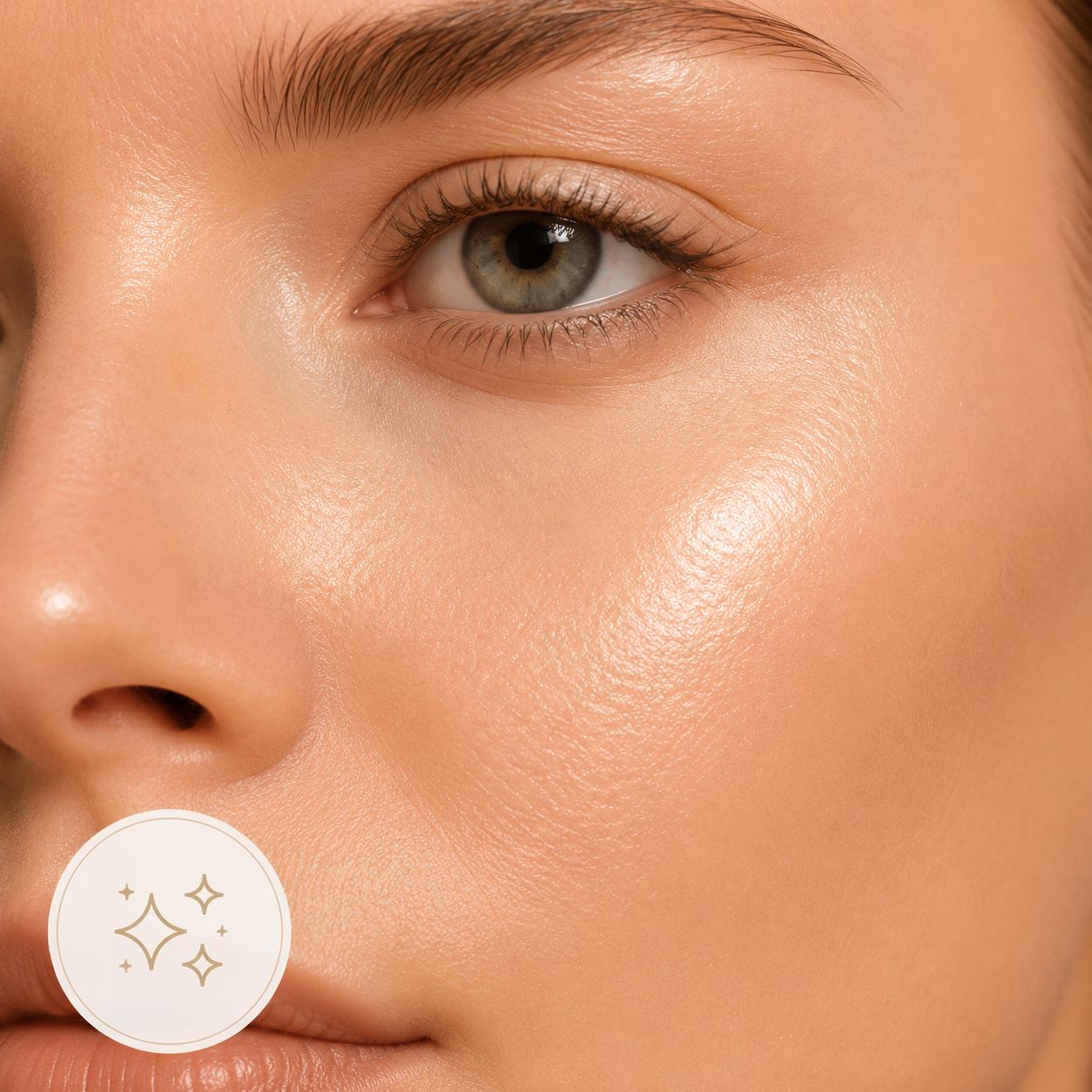 Close-up of luminous skin around the eye