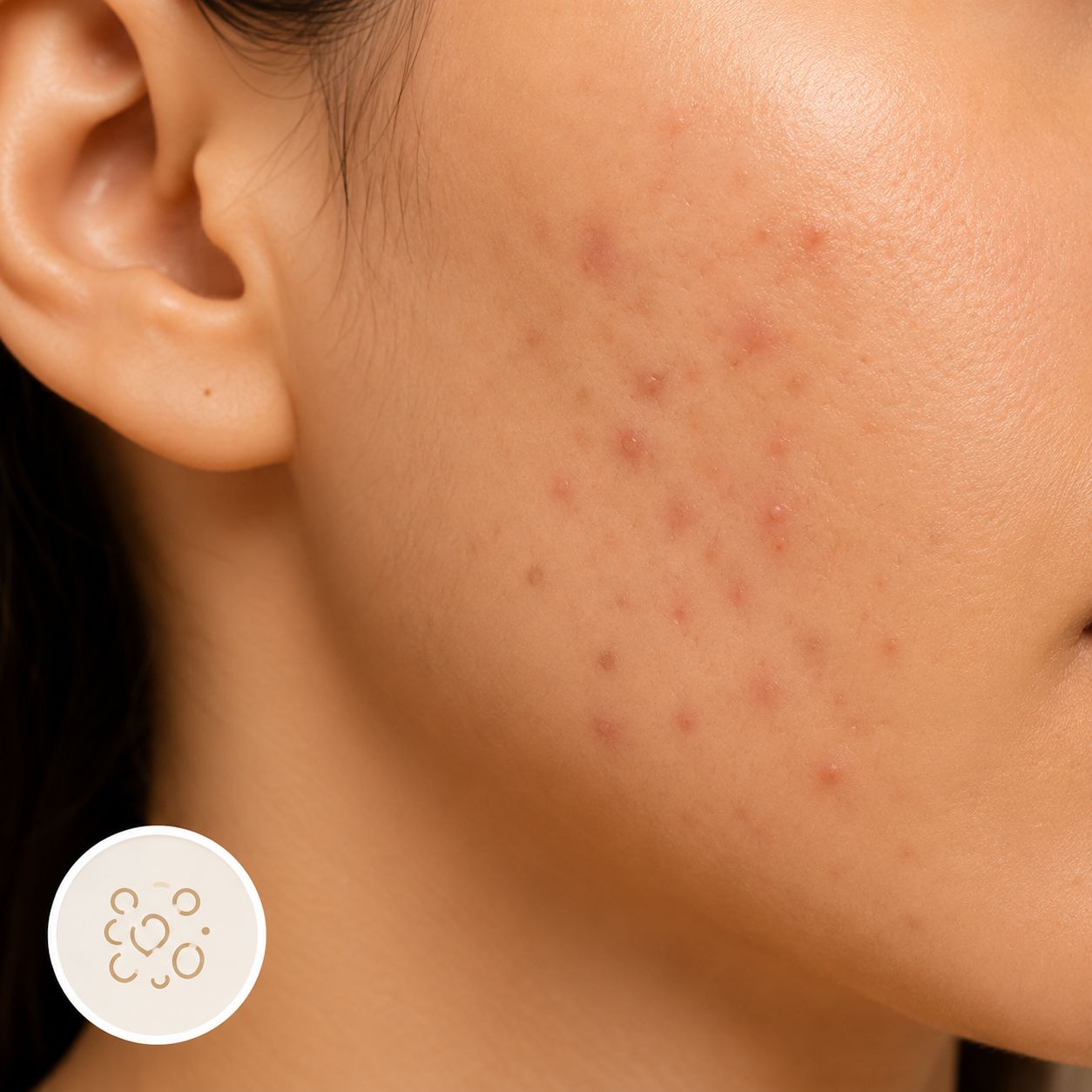 Close-up of cheek skin with mild blemishes